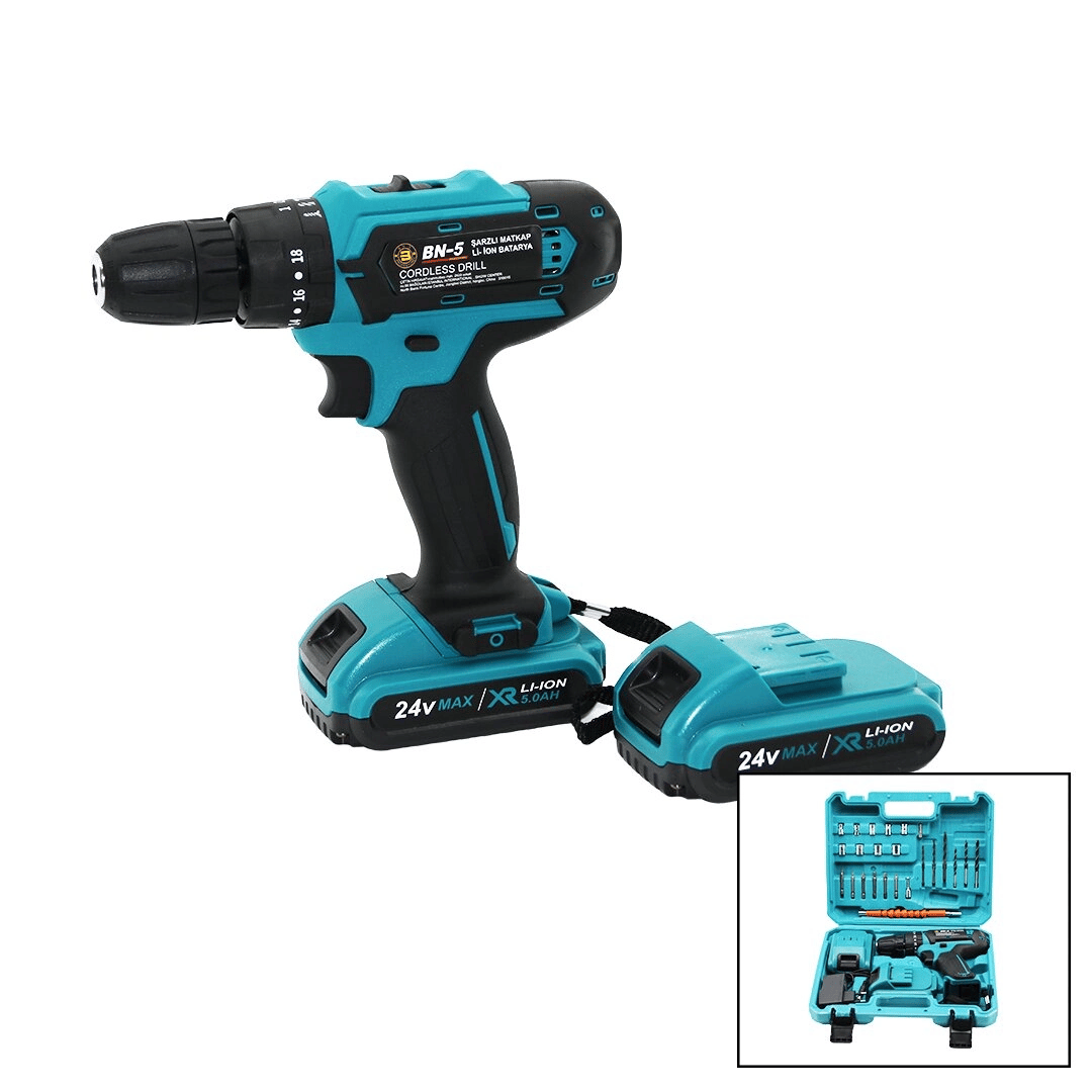 Mavi 1250 Rpm Bn-5 F-136 Cordless Drıll Full Şarjlı=24v=5.0ah - 2 Batarya Matkap Seti Çantalı Bx40