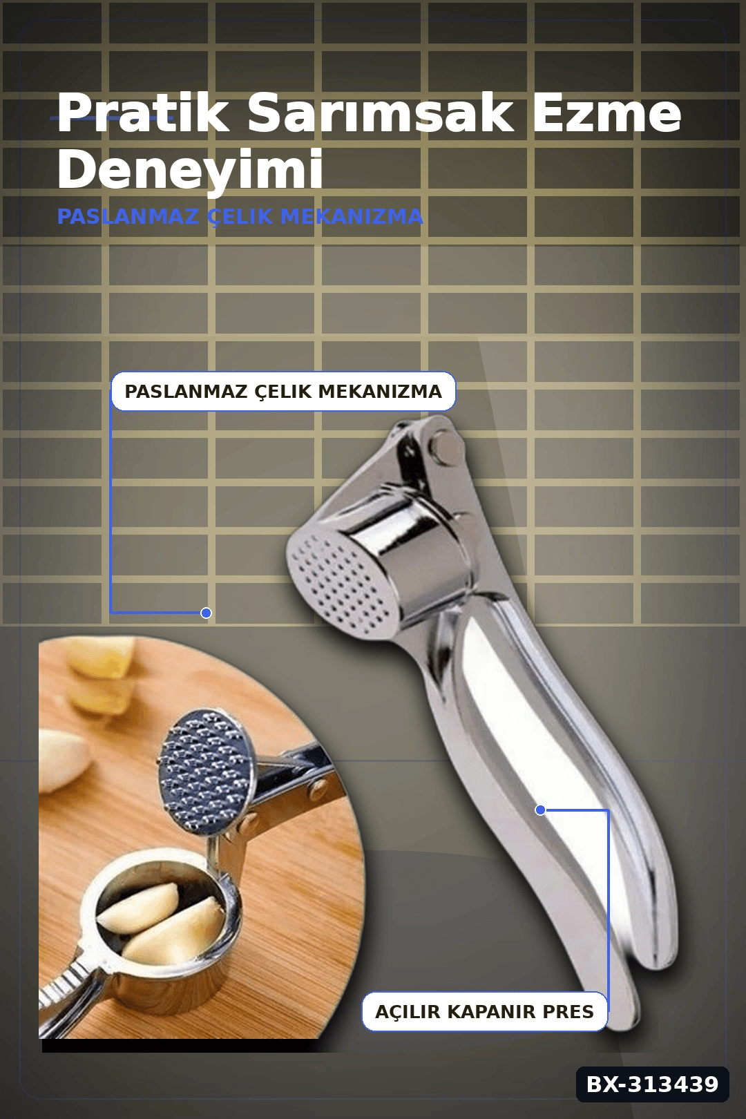 Mekanik Pense Formlu 14.5 cm Paslanmaz Çelik Sarımsak Ezici Alet 1 Adet BX-313439