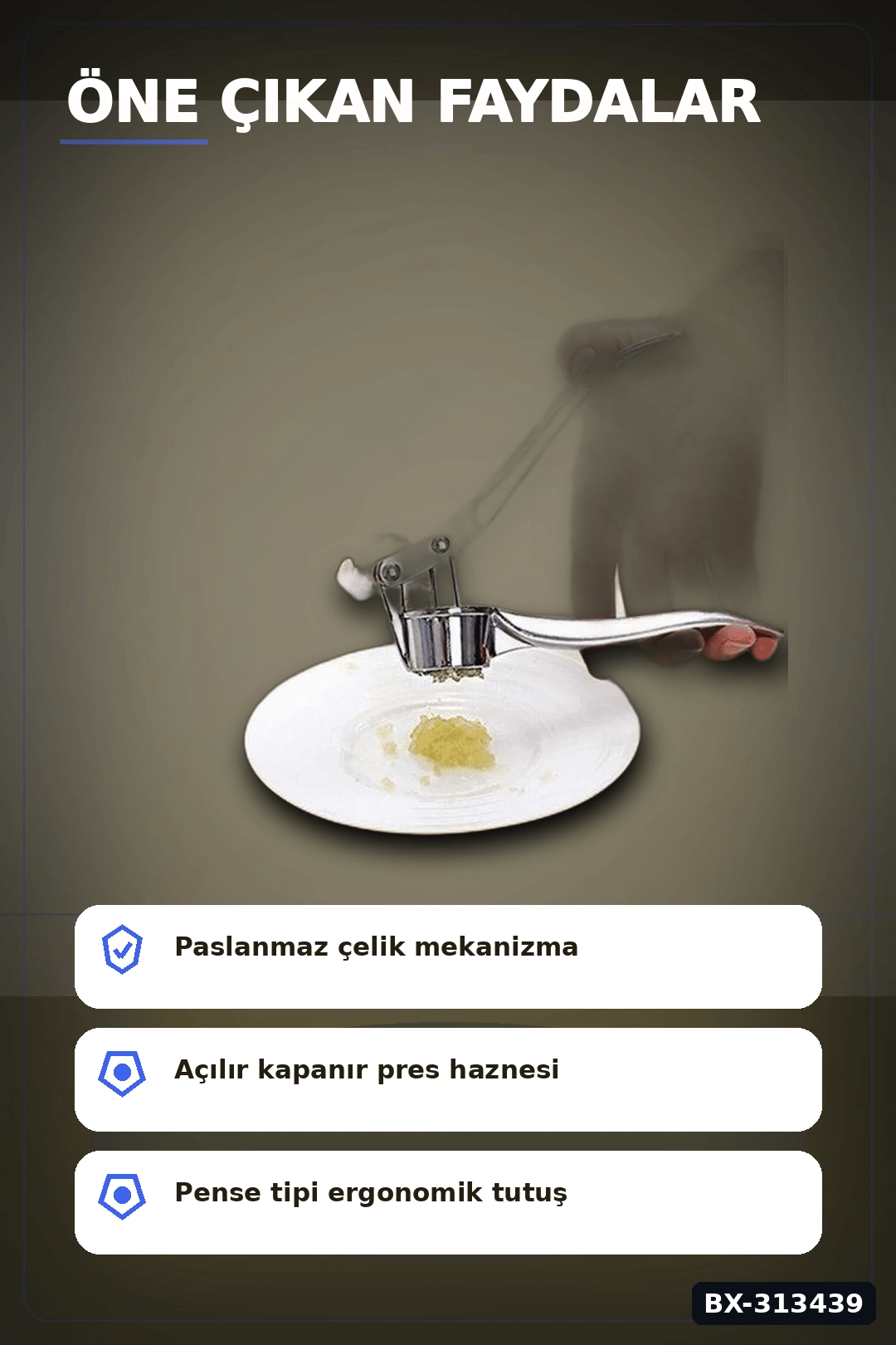 Mekanik Pense Formlu 14.5 cm Paslanmaz Çelik Sarımsak Ezici Alet 1 Adet BX-313439