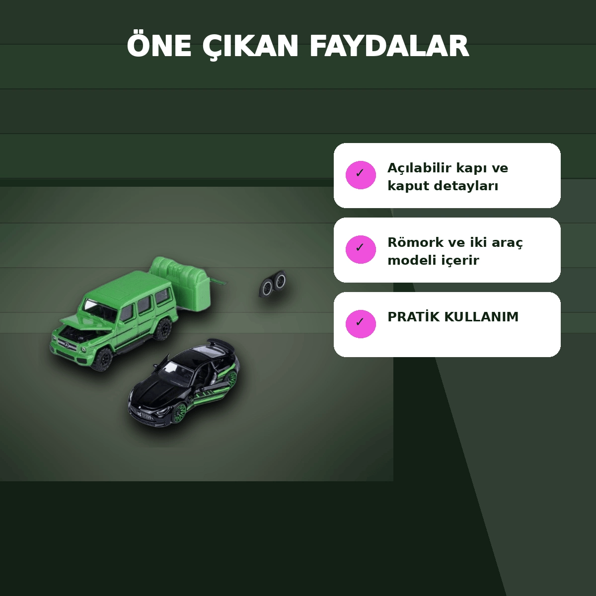Mercedes Lisanslı 1:64 Ölçekli 19 cm AMG Deluxe Die-Cast Römorklu Araç Seti - 1 Adet Rastgele Model