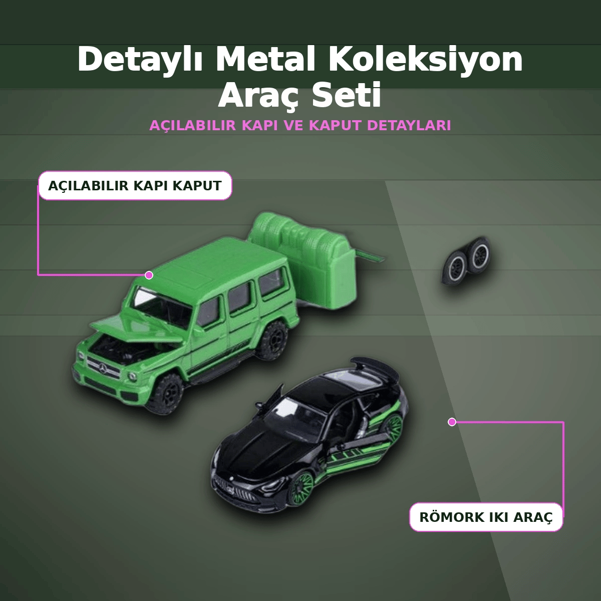 Mercedes Lisanslı 1:64 Ölçekli 19 cm AMG Deluxe Die-Cast Römorklu Araç Seti - 1 Adet Rastgele Model