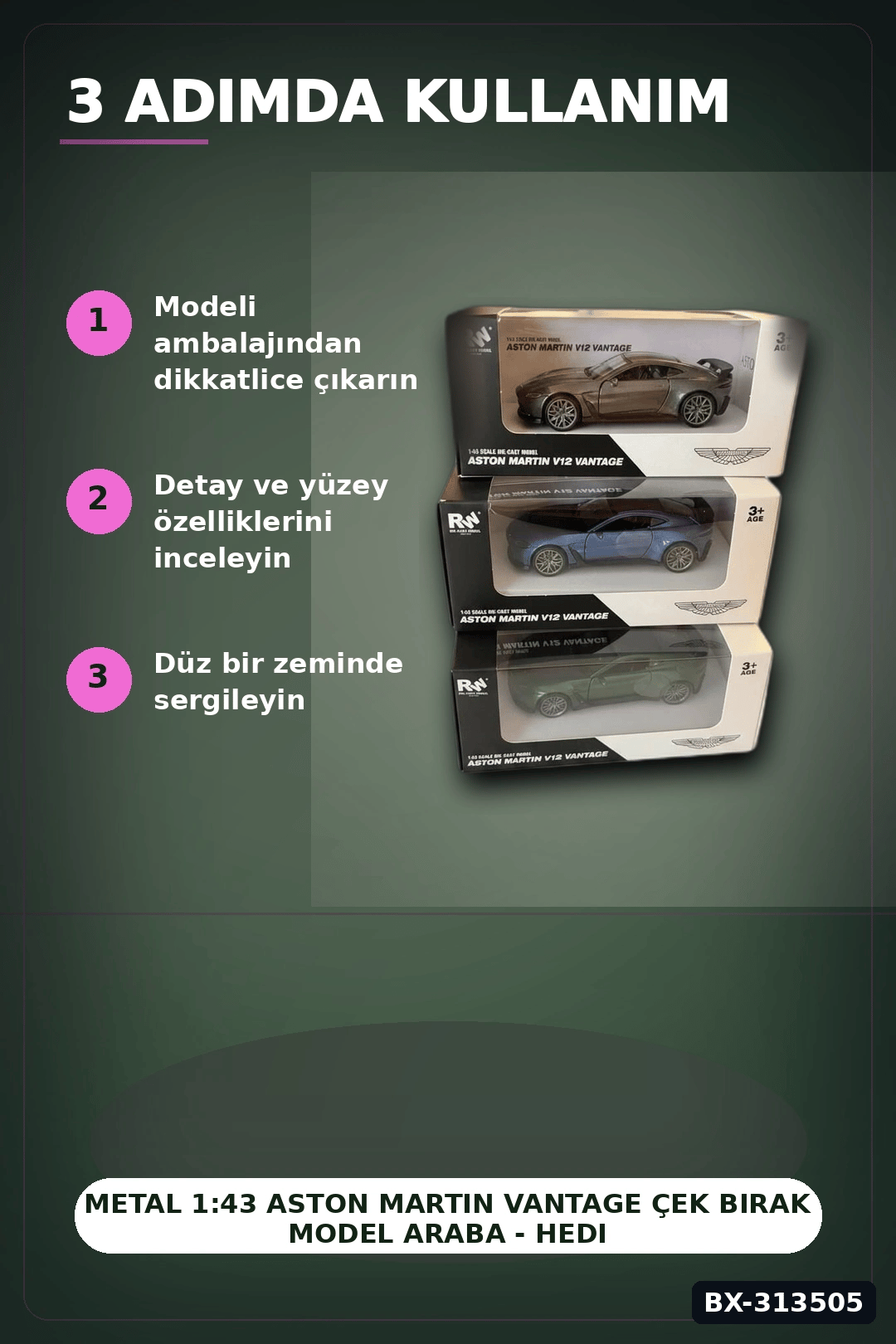 Metal 1:43 Aston Martin Vantage Çek Bırak Model Araba - Hediye Oyuncak BX-313505