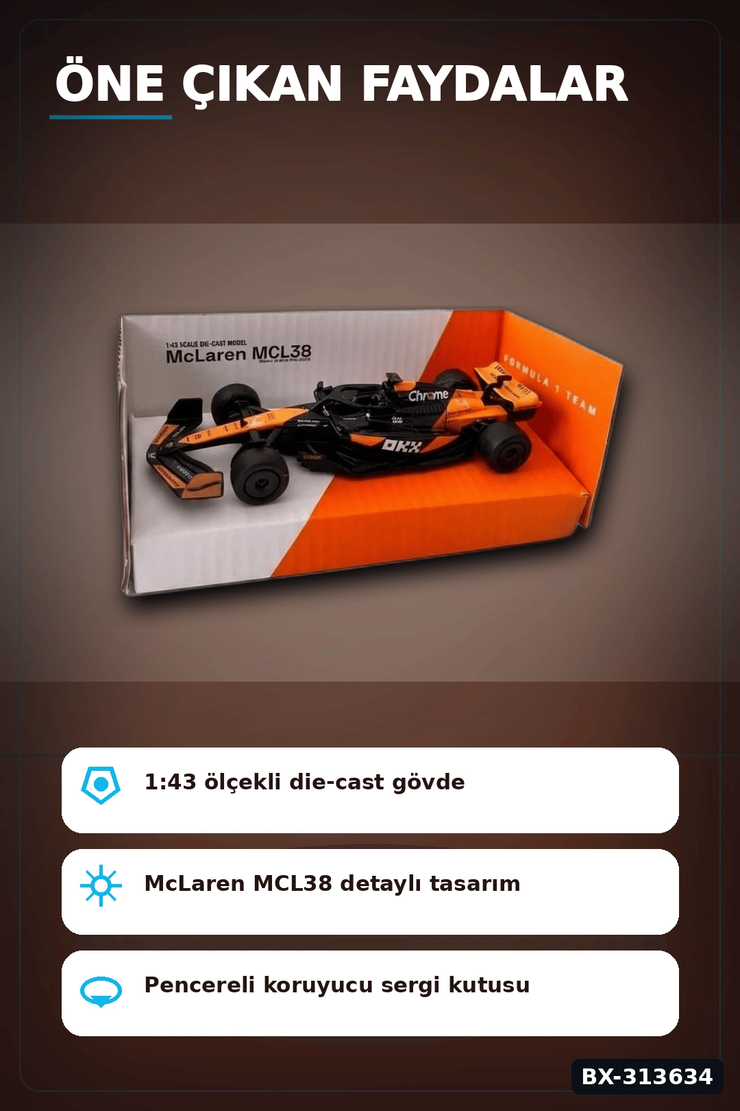 Metal Diecast 1:43 McLaren F1 Çek Bırak Araba - Lisanslı Model, Koleksiyonluk Oyuncak BX-313634