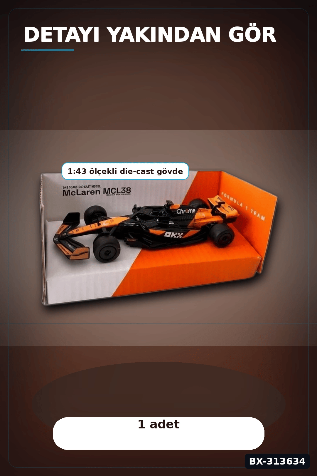 Metal Diecast 1:43 McLaren F1 Çek Bırak Araba - Lisanslı Model, Koleksiyonluk Oyuncak BX-313634