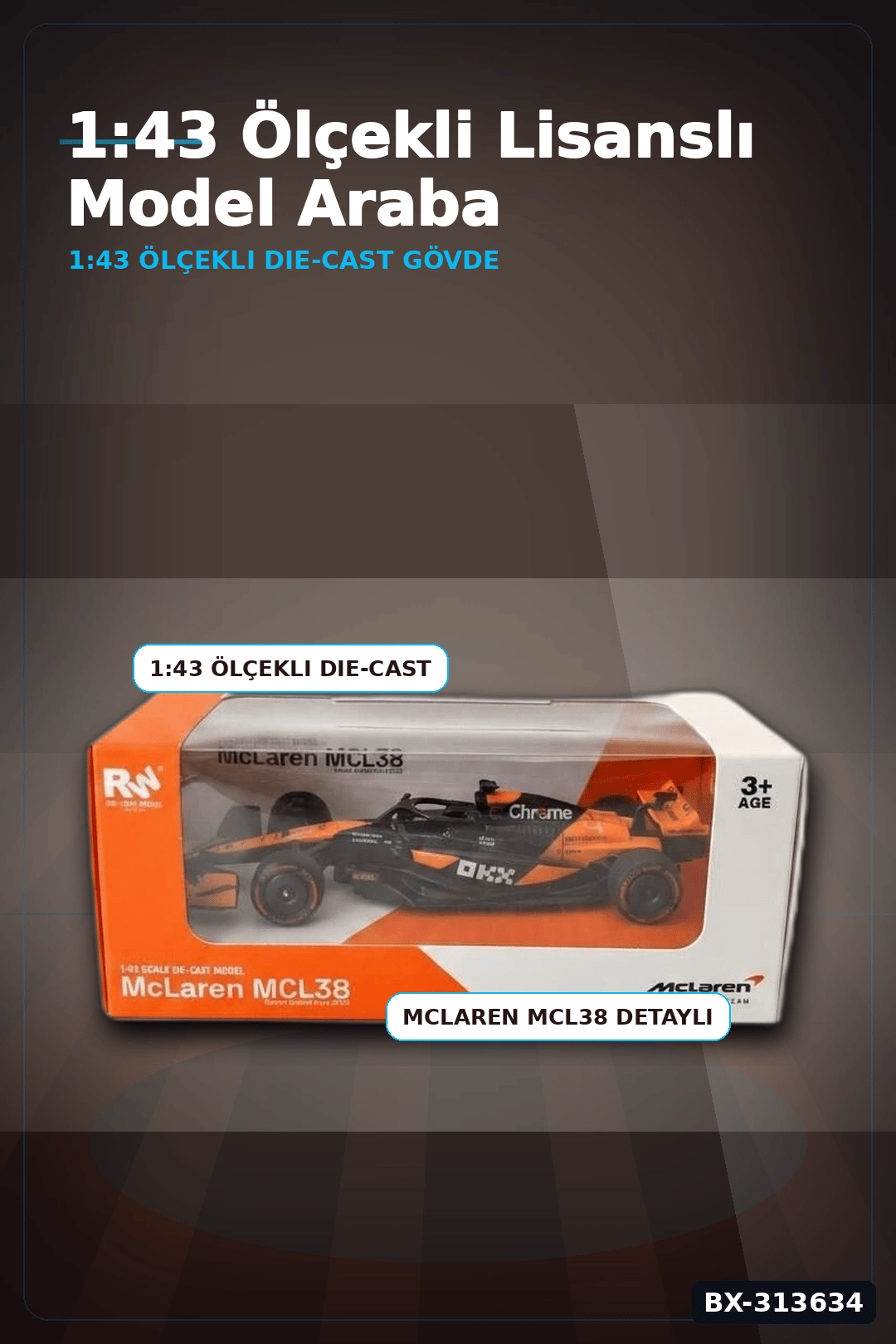 Metal Diecast 1:43 McLaren F1 Çek Bırak Araba - Lisanslı Model, Koleksiyonluk Oyuncak BX-313634