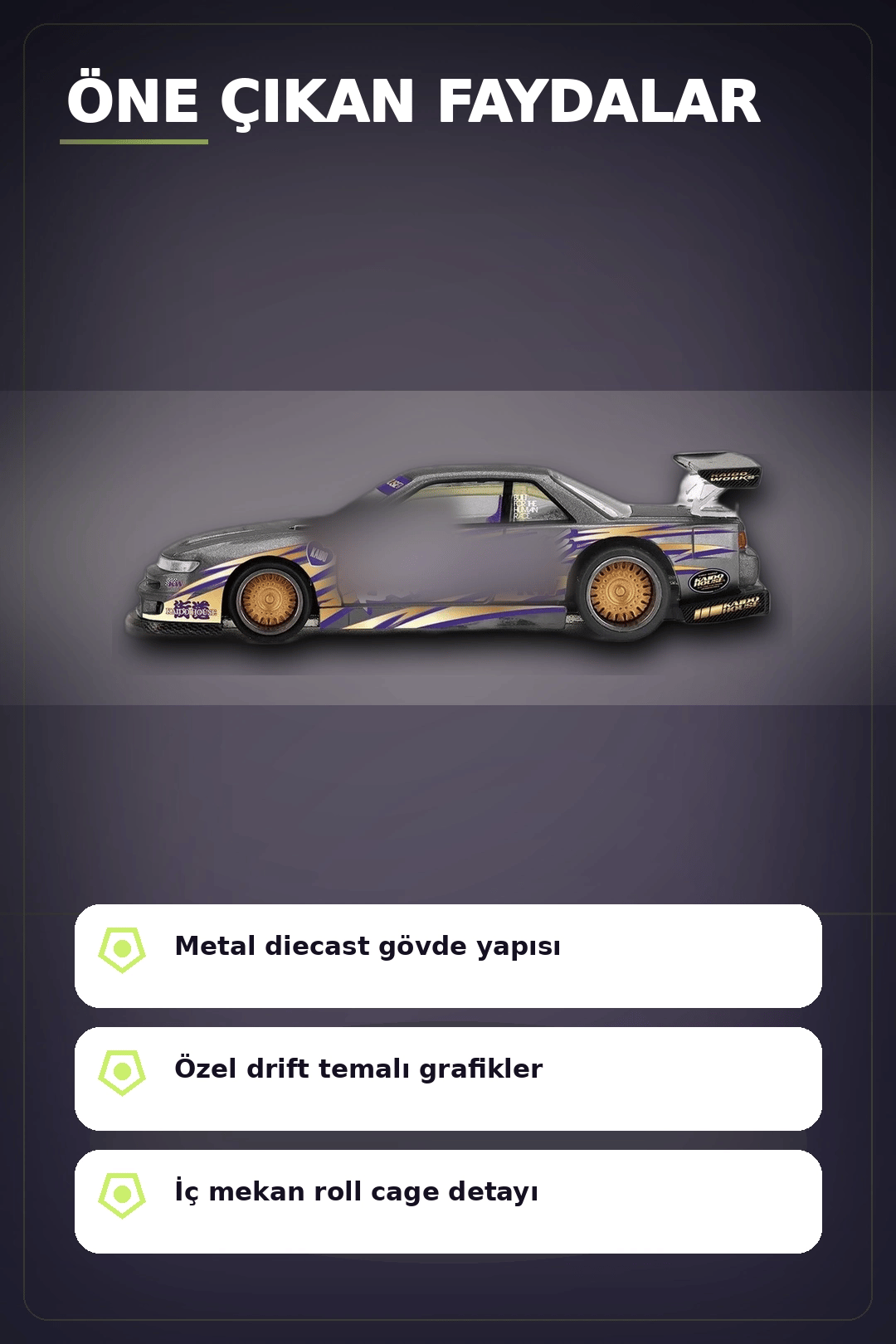 Metal Diecast 1/64 Olcek Nissan Silvia S13-R Drift Arabasi - Kaido House Koleksiyon Modeli BX-313398