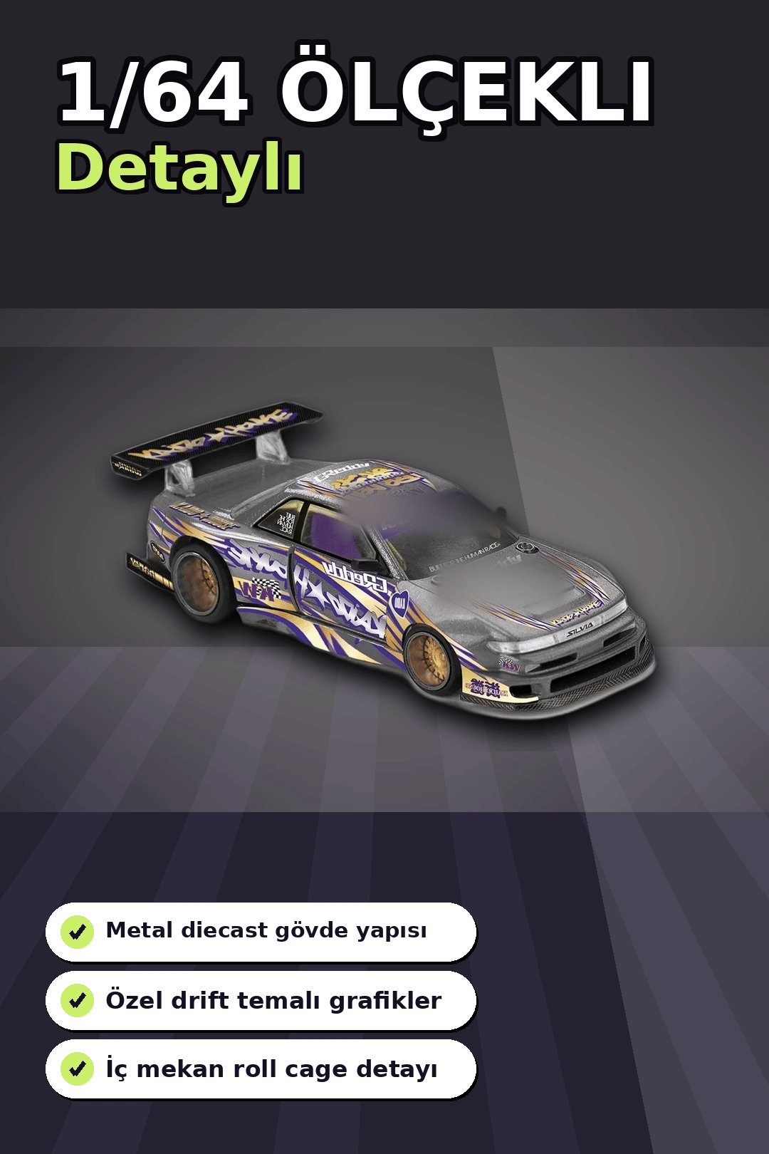 Metal Diecast 1/64 Olcek Nissan Silvia S13-R Drift Arabasi - Kaido House Koleksiyon Modeli BX-313398