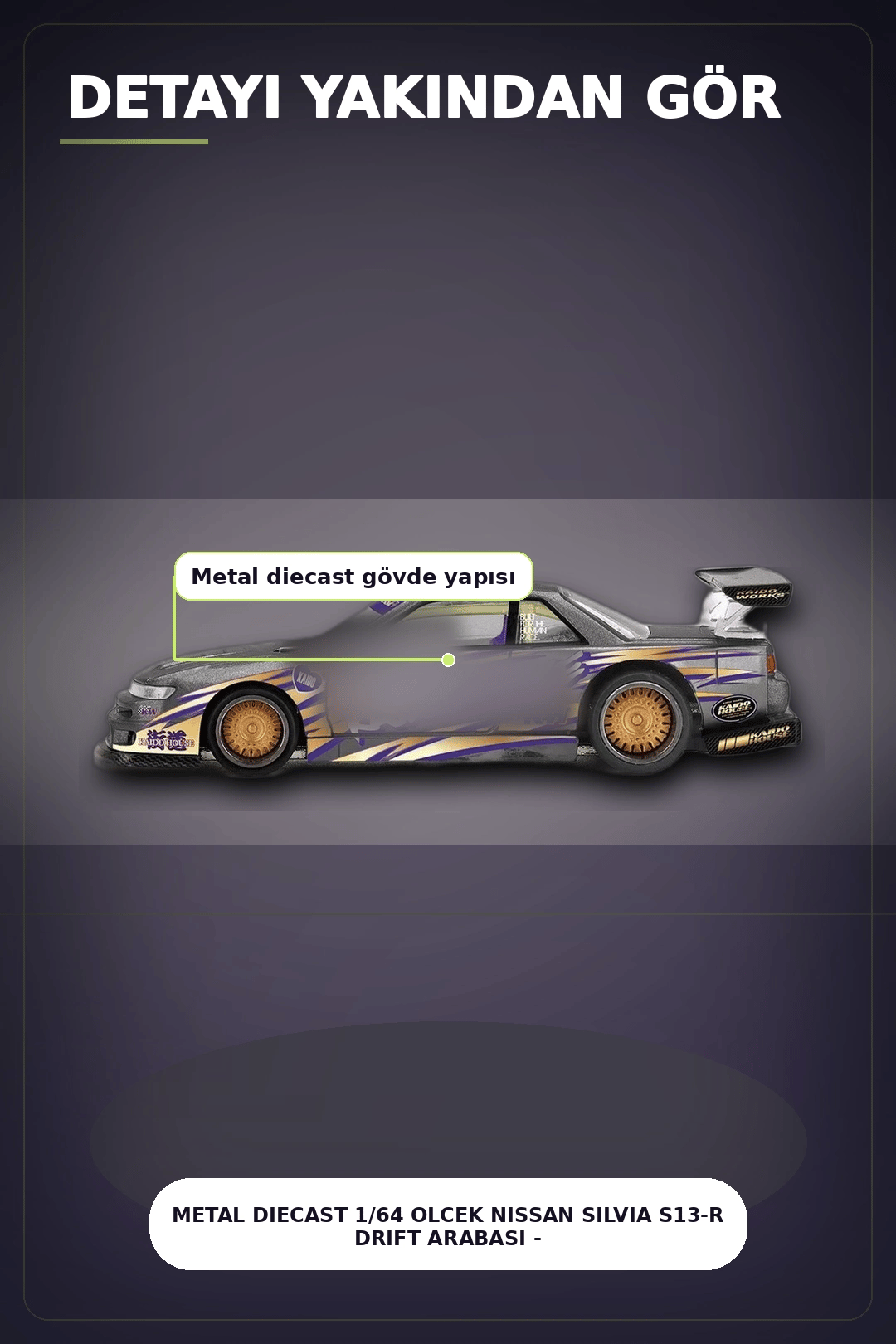 Metal Diecast 1/64 Olcek Nissan Silvia S13-R Drift Arabasi - Kaido House Koleksiyon Modeli BX-313398