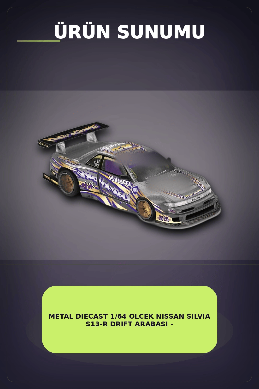 Metal Diecast 1/64 Olcek Nissan Silvia S13-R Drift Arabasi - Kaido House Koleksiyon Modeli BX-313398