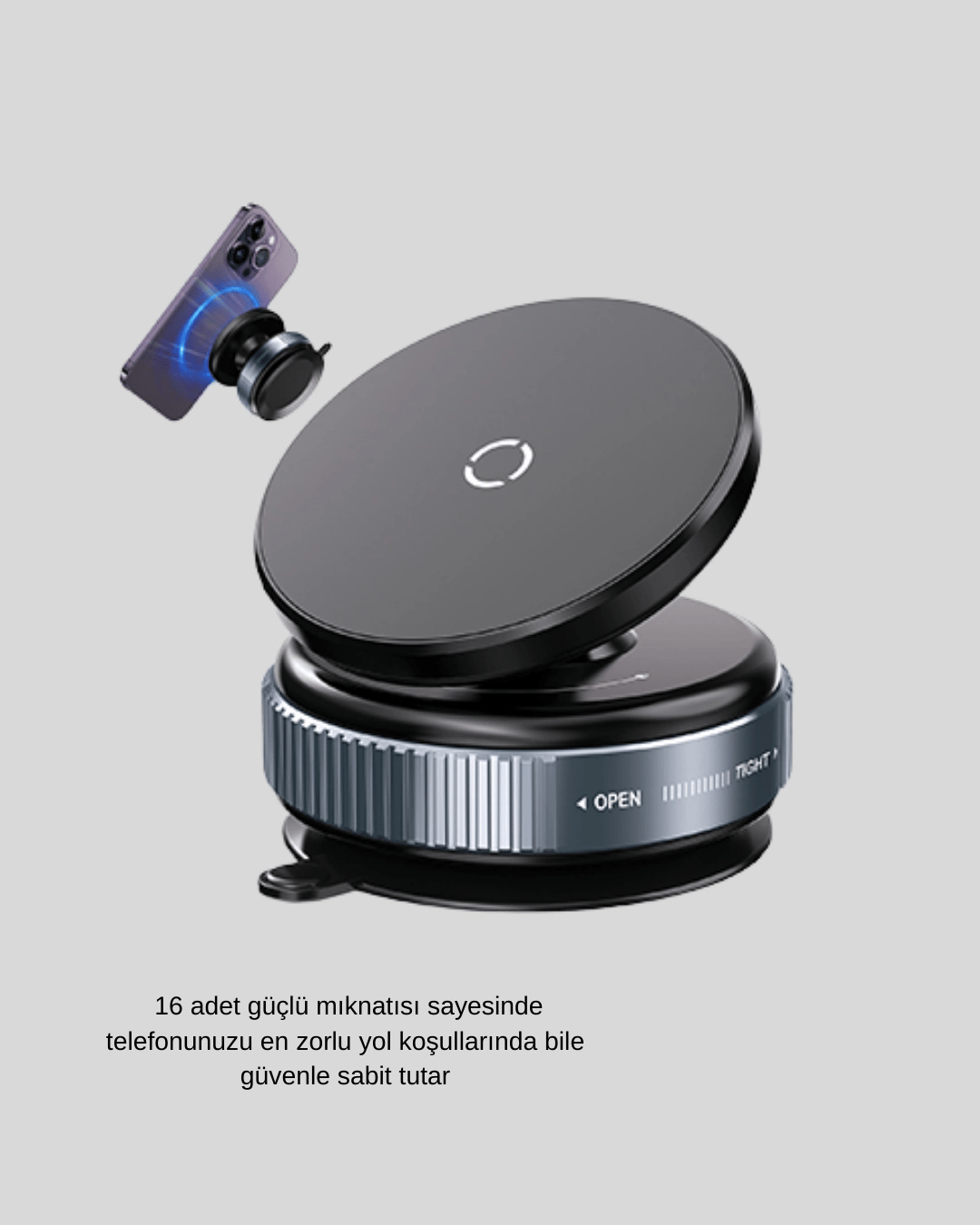Mıknatıslı Araç Telefon Tutucu Vakum Teknolojili 360° Ayarlanabilir