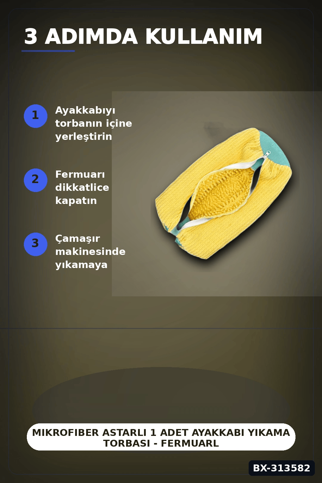 Mikrofiber Astarlı 1 Adet Ayakkabı Yıkama Torbası - Fermuarlı Spor Ayakkabı Koruyucu BX-313582