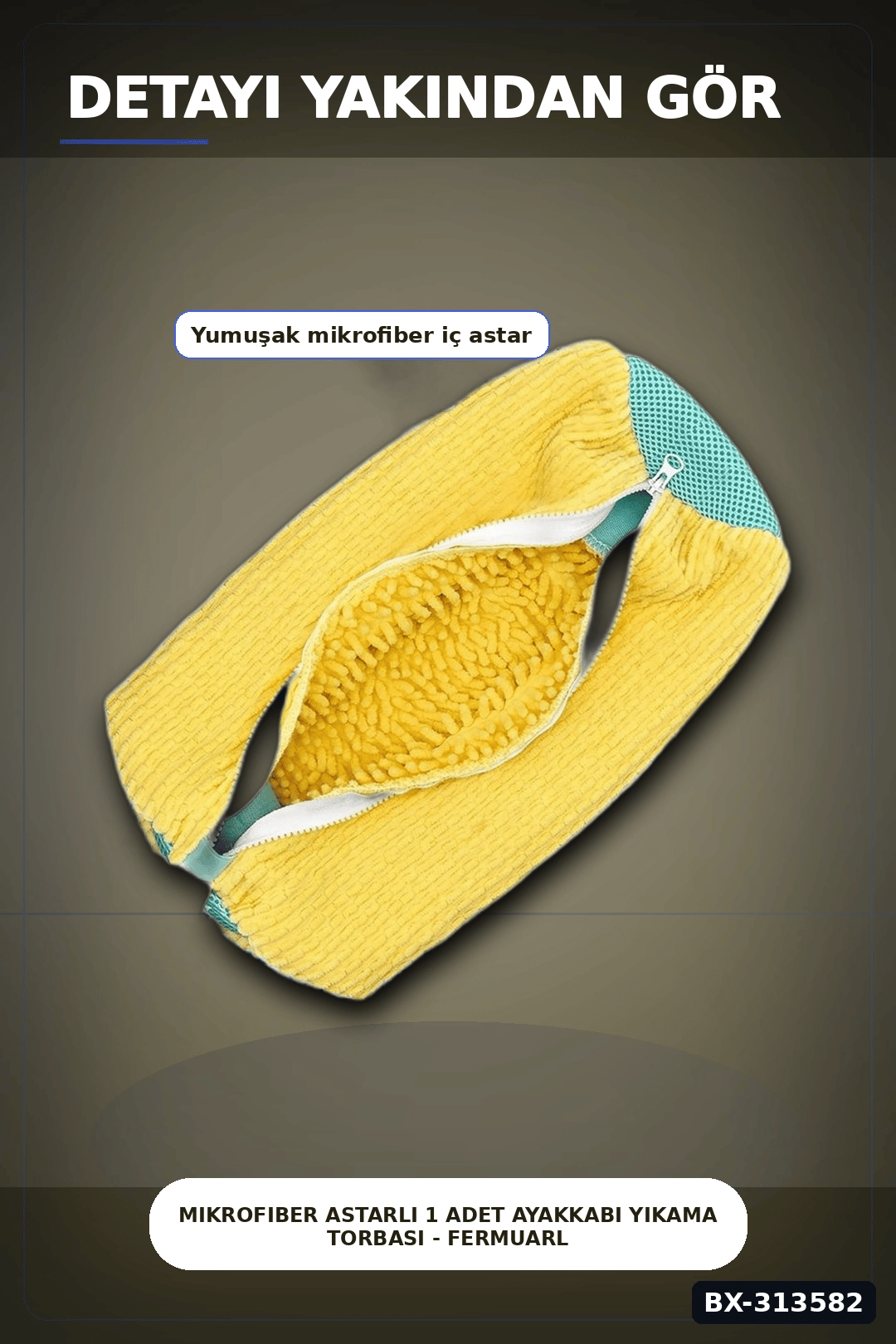 Mikrofiber Astarlı 1 Adet Ayakkabı Yıkama Torbası - Fermuarlı Spor Ayakkabı Koruyucu BX-313582