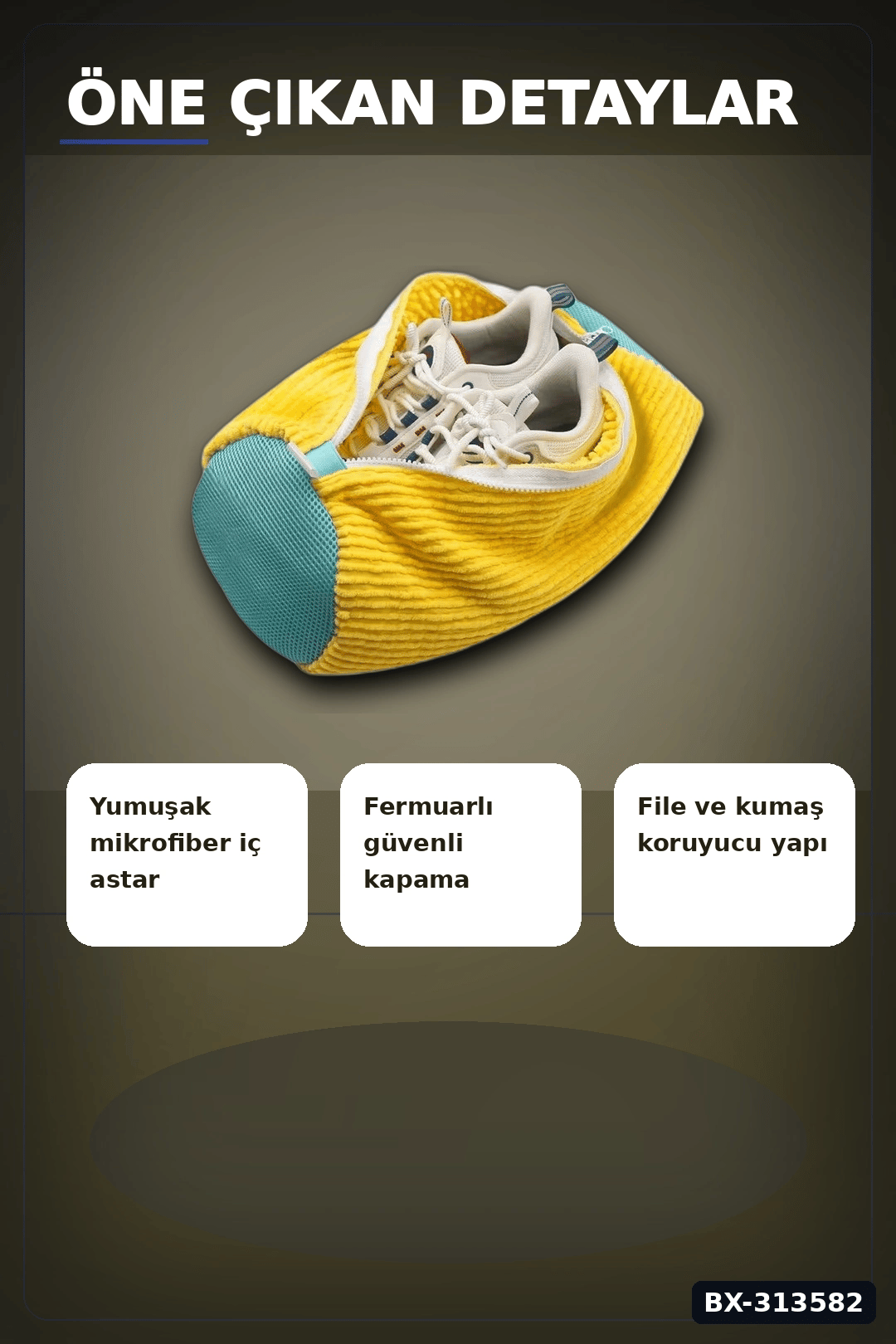 Mikrofiber Astarlı 1 Adet Ayakkabı Yıkama Torbası - Fermuarlı Spor Ayakkabı Koruyucu BX-313582