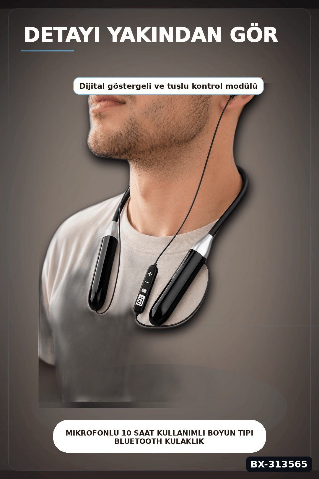 Mikrofonlu 10 Saat Kullanımlı Boyun Tipi Bluetooth Kulaklık Ofis Seyahat BX-313565