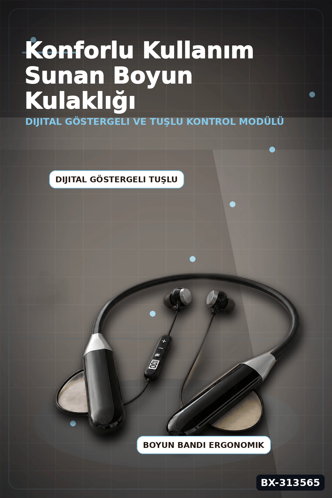 Mikrofonlu 10 Saat Kullanımlı Boyun Tipi Bluetooth Kulaklık Ofis Seyahat BX-313565