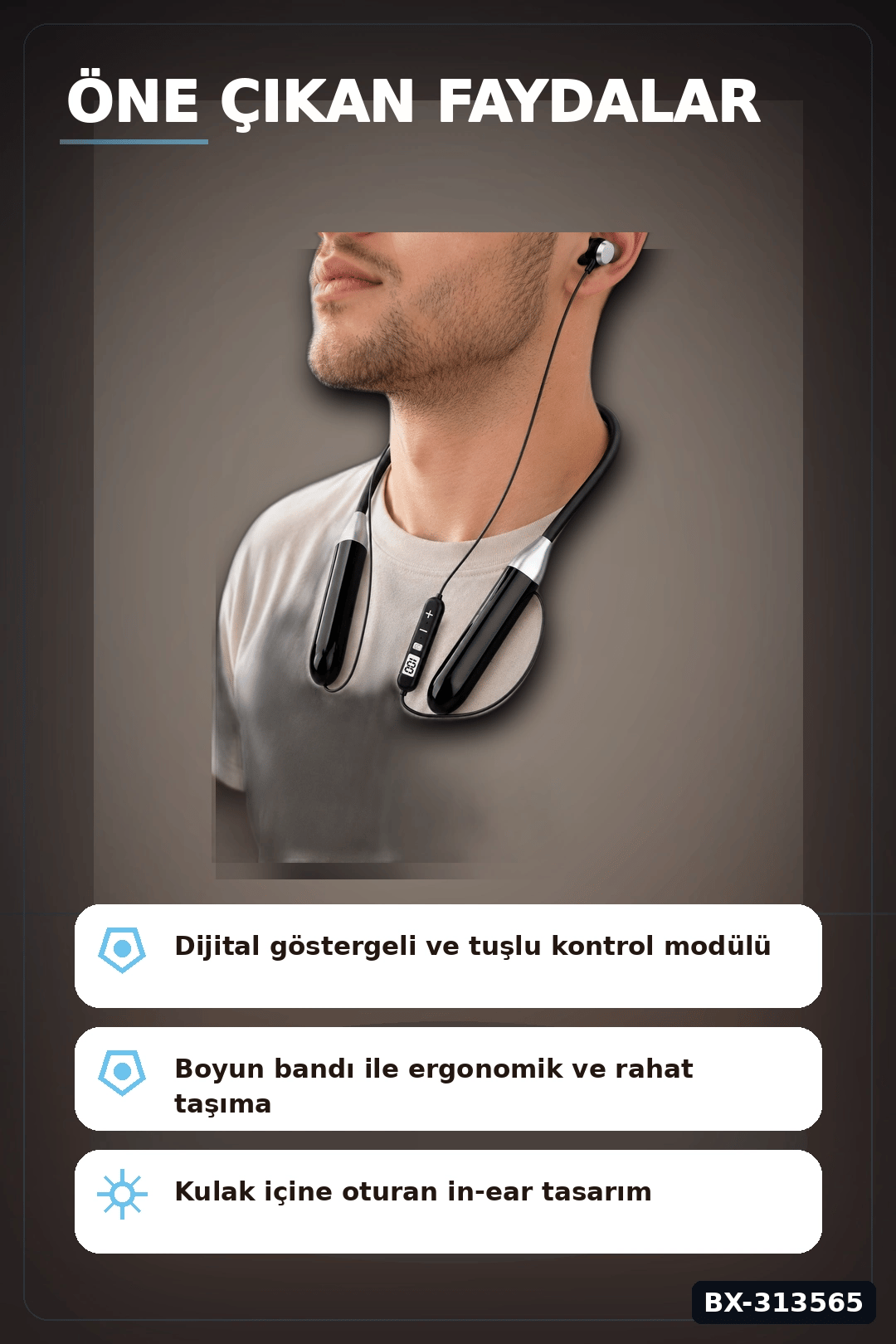 Mikrofonlu 10 Saat Kullanımlı Boyun Tipi Bluetooth Kulaklık Ofis Seyahat BX-313565