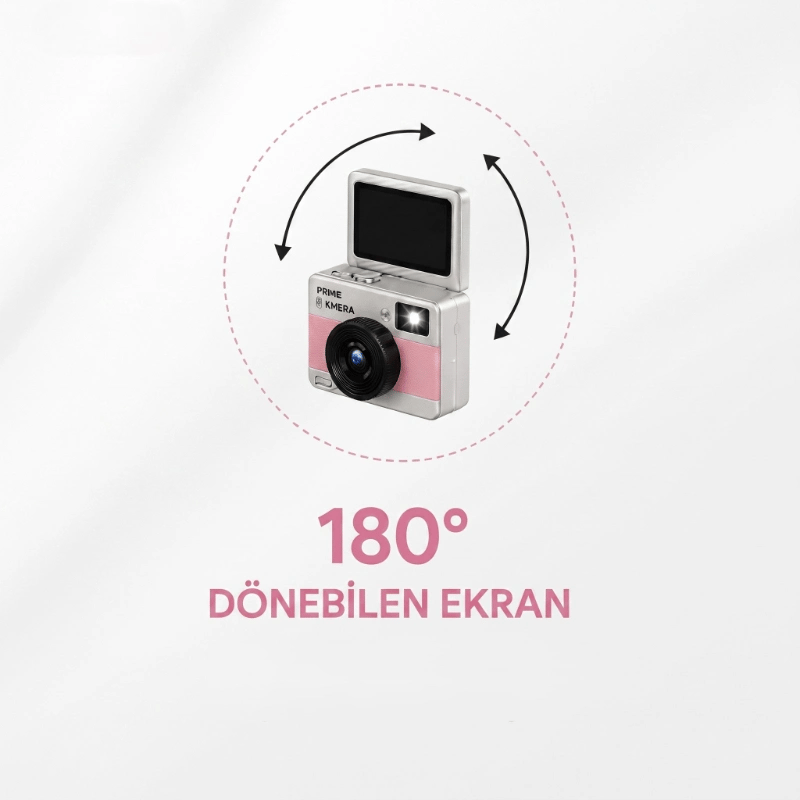 Mini Dijital Retro Kamera - Dönebilen Ekran - Flaşlı