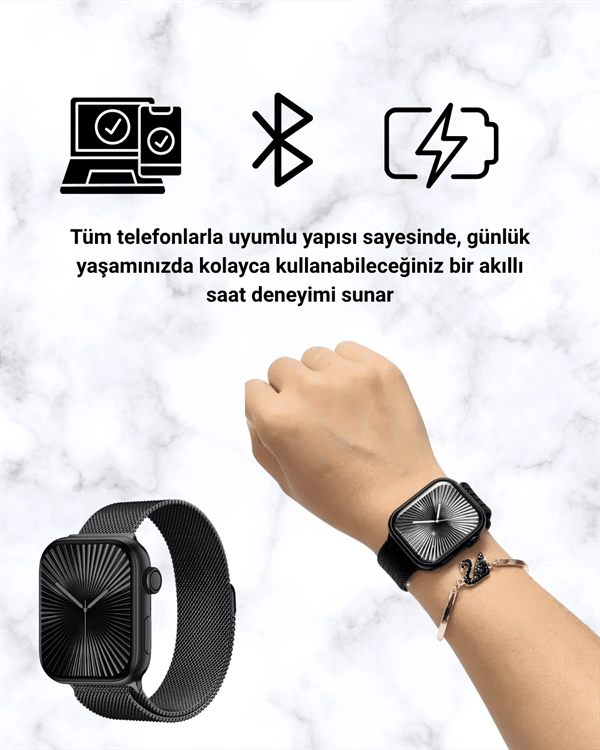 Mini Series 10 Akıllı Saat | 3 Kordon + Bileklik Hediyeli, Tüm Telefonlarla Uyumlu