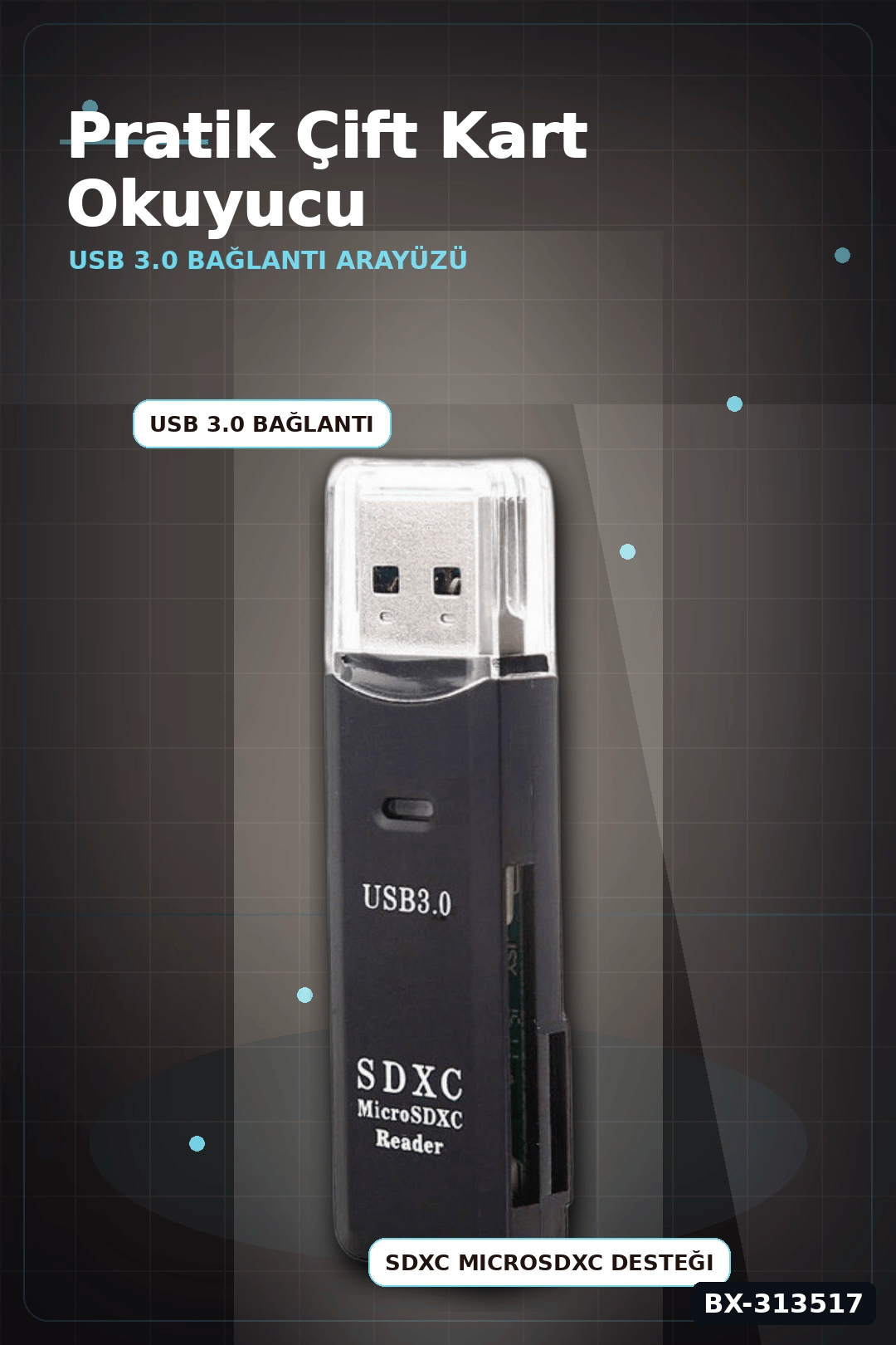 Mini Usb 3.0 Sd Tf Kart Okuyucu Hub Adaptör - 1 Adet Kompakt Veri Aktarıcı Pc Tablet İçin BX-313517