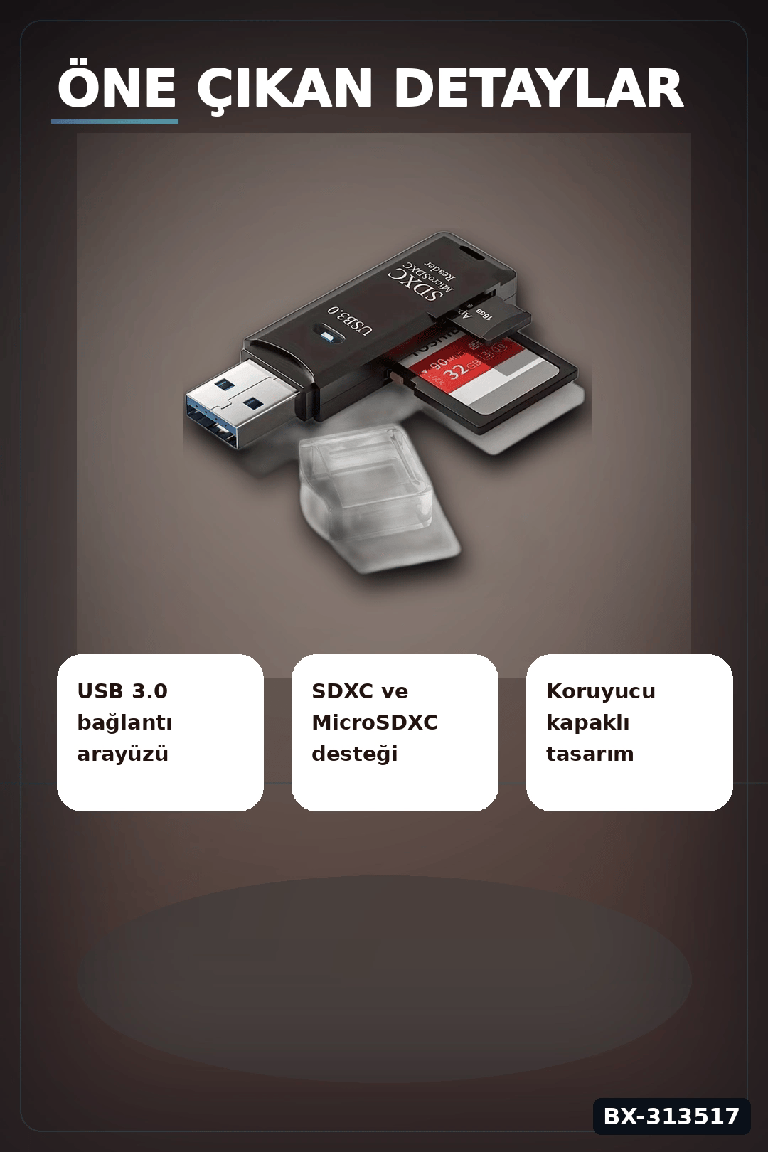 Mini Usb 3.0 Sd Tf Kart Okuyucu Hub Adaptör - 1 Adet Kompakt Veri Aktarıcı Pc Tablet İçin BX-313517