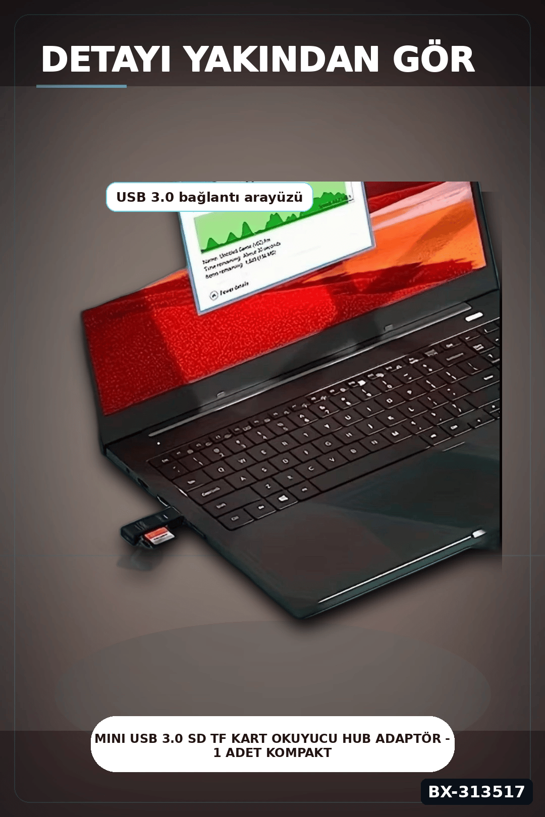 Mini Usb 3.0 Sd Tf Kart Okuyucu Hub Adaptör - 1 Adet Kompakt Veri Aktarıcı Pc Tablet İçin BX-313517