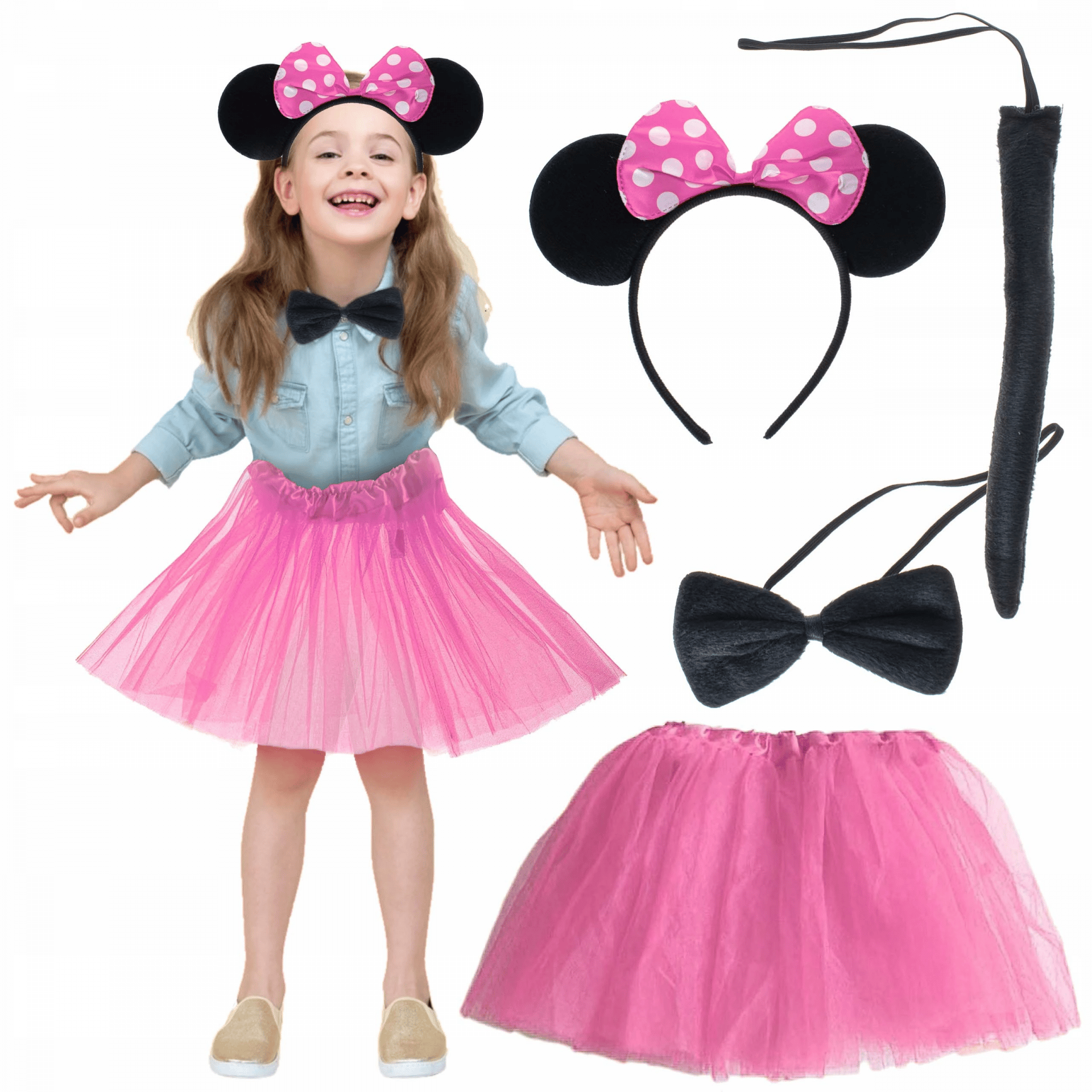 Minnie Kostüm Seti (pembe Tütü Etek + Pembe Taç + Papyon + Kuyruk) Bx40