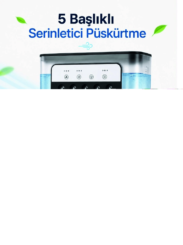 Modern Püskürtmeli Masaüstü Fan  Geniş Su Haznesi, 5 Sis Çıkışı, 3 Kademe Fan Gücü