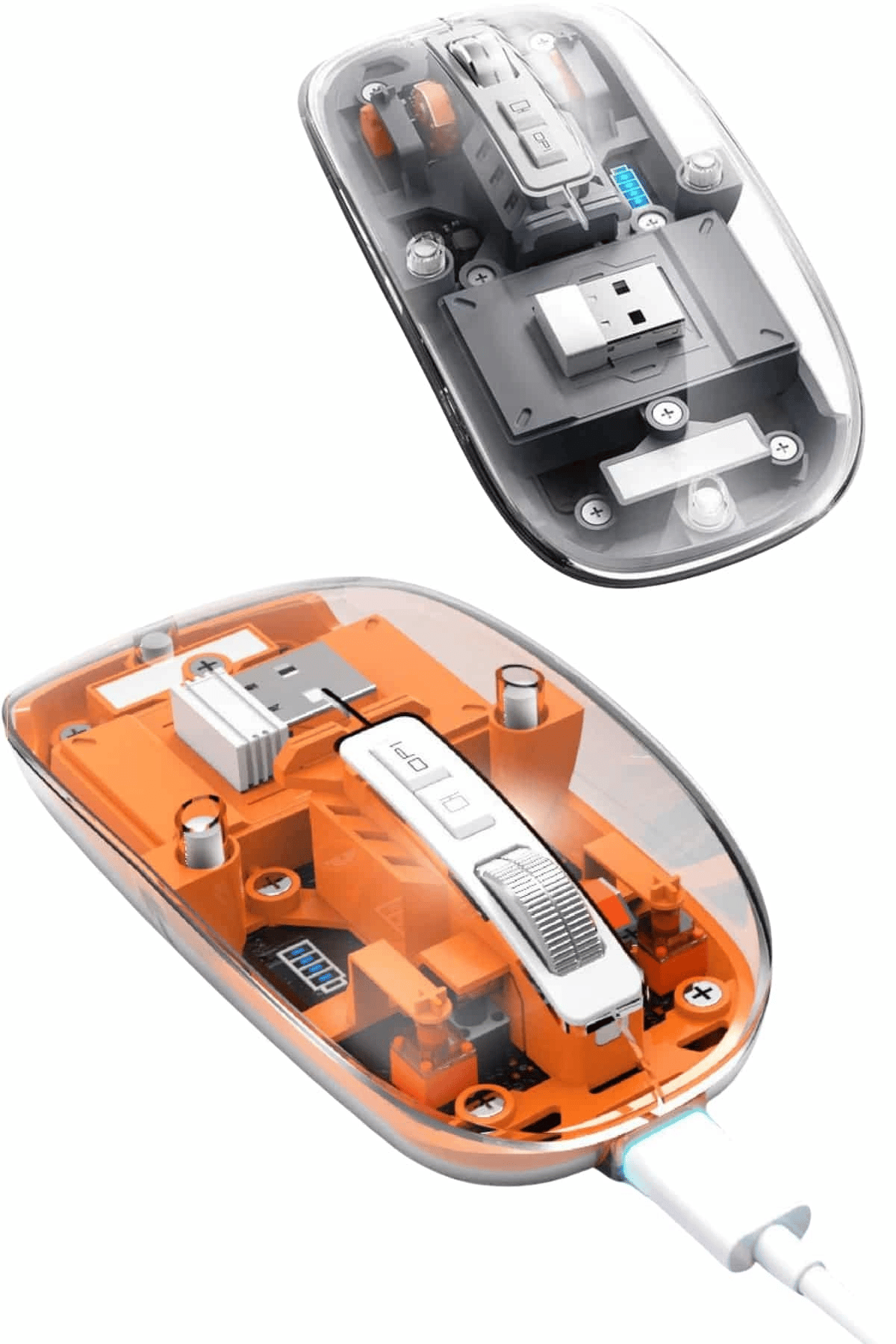 Mouse Fare Kablosuz Mouse Fare Şarjlı Bluetooth Sessiz 5 Tuşlu Şeffaf