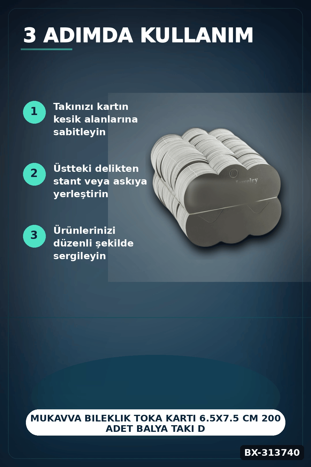 Mukavva Bileklik Toka Kartı 6.5x7.5 Cm 200 Adet Balya Takı Düzenleyici Organizer BX-313740