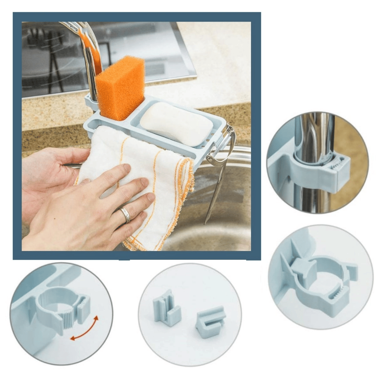 Musluğa Takılan Sünger Havlu Askılı Sabun Hazneli Mutfak Banyo Lavabo Düzenleyici Organizer Bx40