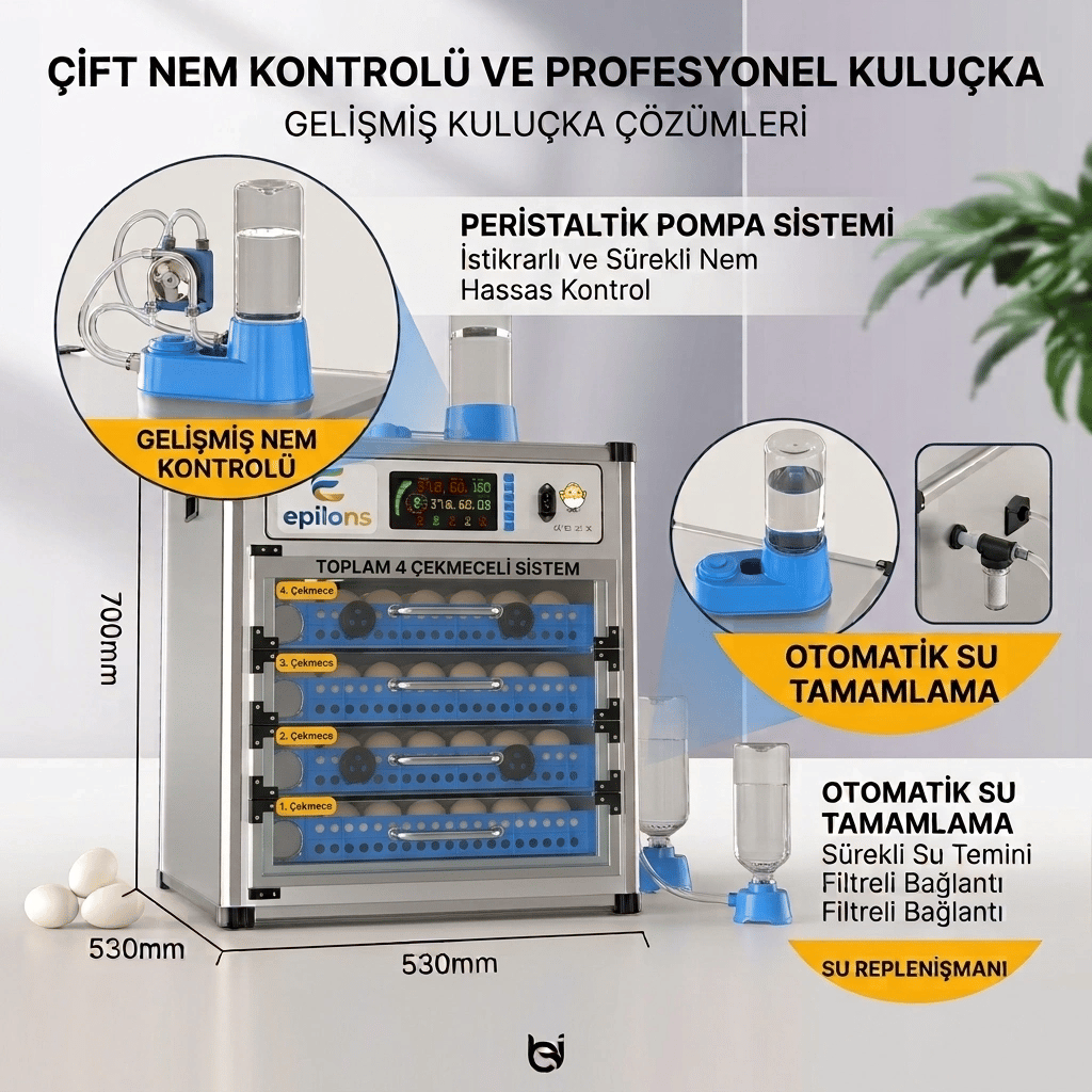 MY280 Kapasiteli Profesyonel Tam Otomatik Kuluçka Makinesi | Çift Nem Kontrol Sistemi, Otomatik Su Tamamlama ve Çevirme