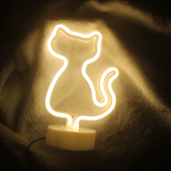 Neon Işıklı Kedi Tasarımlı Lamba