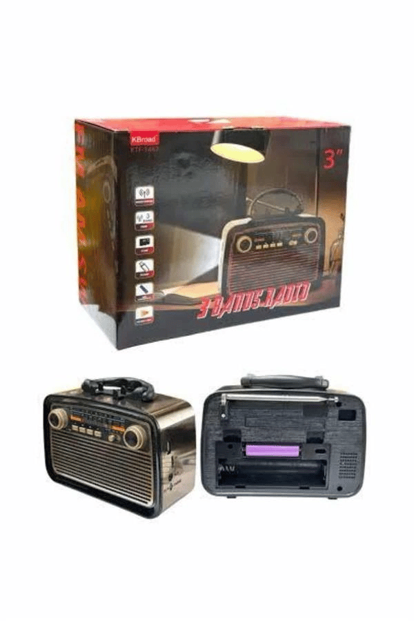 Nostalji Radyo Bluetooth Hoparlör USB-SD Kart Giriş Led Fener Işıklı Bataryalı Pilli