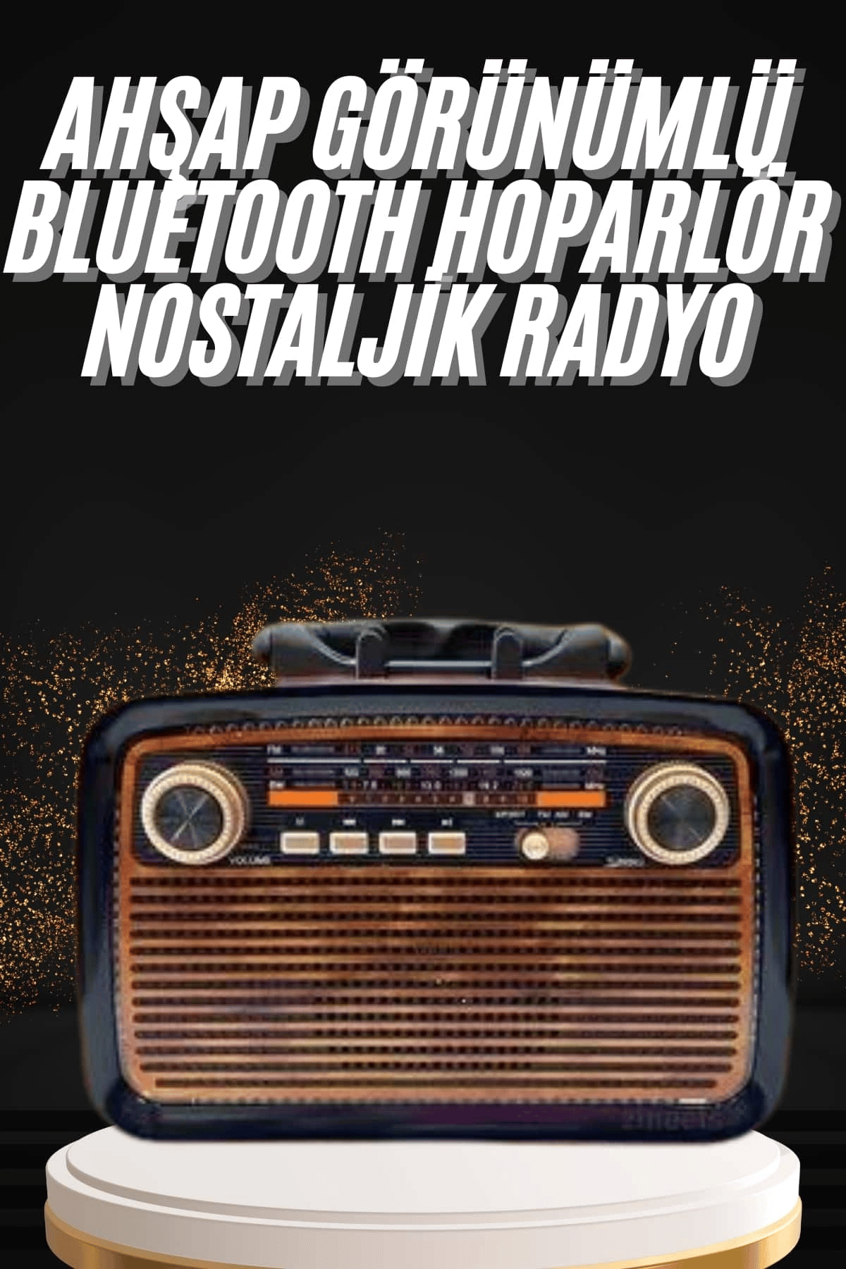 Nostaljik Görünümlü Ahşap Radyo TF SD USB Girişli Led Fener Işıklı