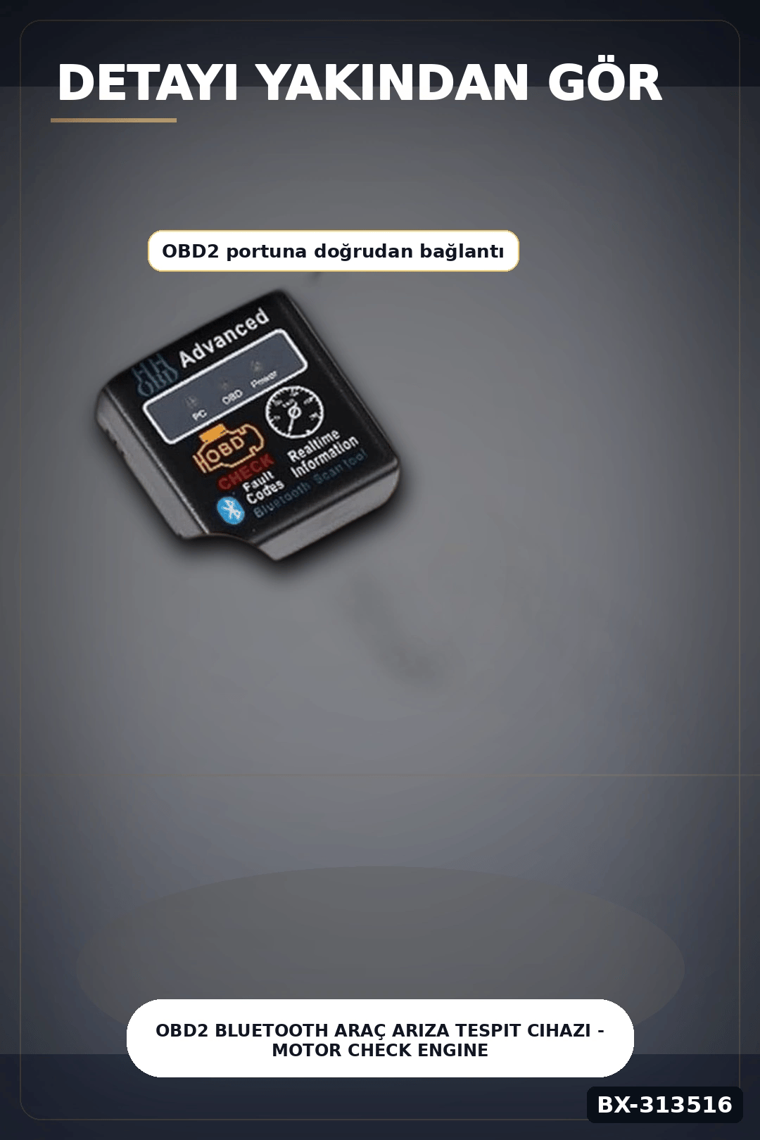 OBD2 Bluetooth Araç Arıza Tespit Cihazı - Motor Check Engine Okuyucu ve Sıfırlama BX-313516