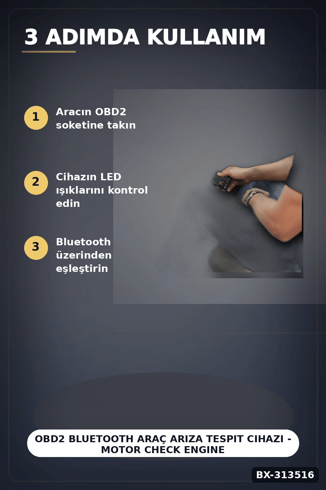 OBD2 Bluetooth Araç Arıza Tespit Cihazı - Motor Check Engine Okuyucu ve Sıfırlama BX-313516