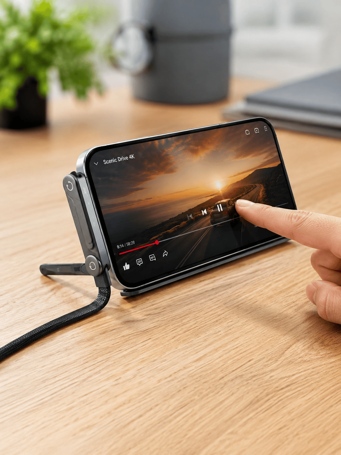 Örgülü 240W Type-C Katlanabilir Telefon Standlı Şarj Kablosu