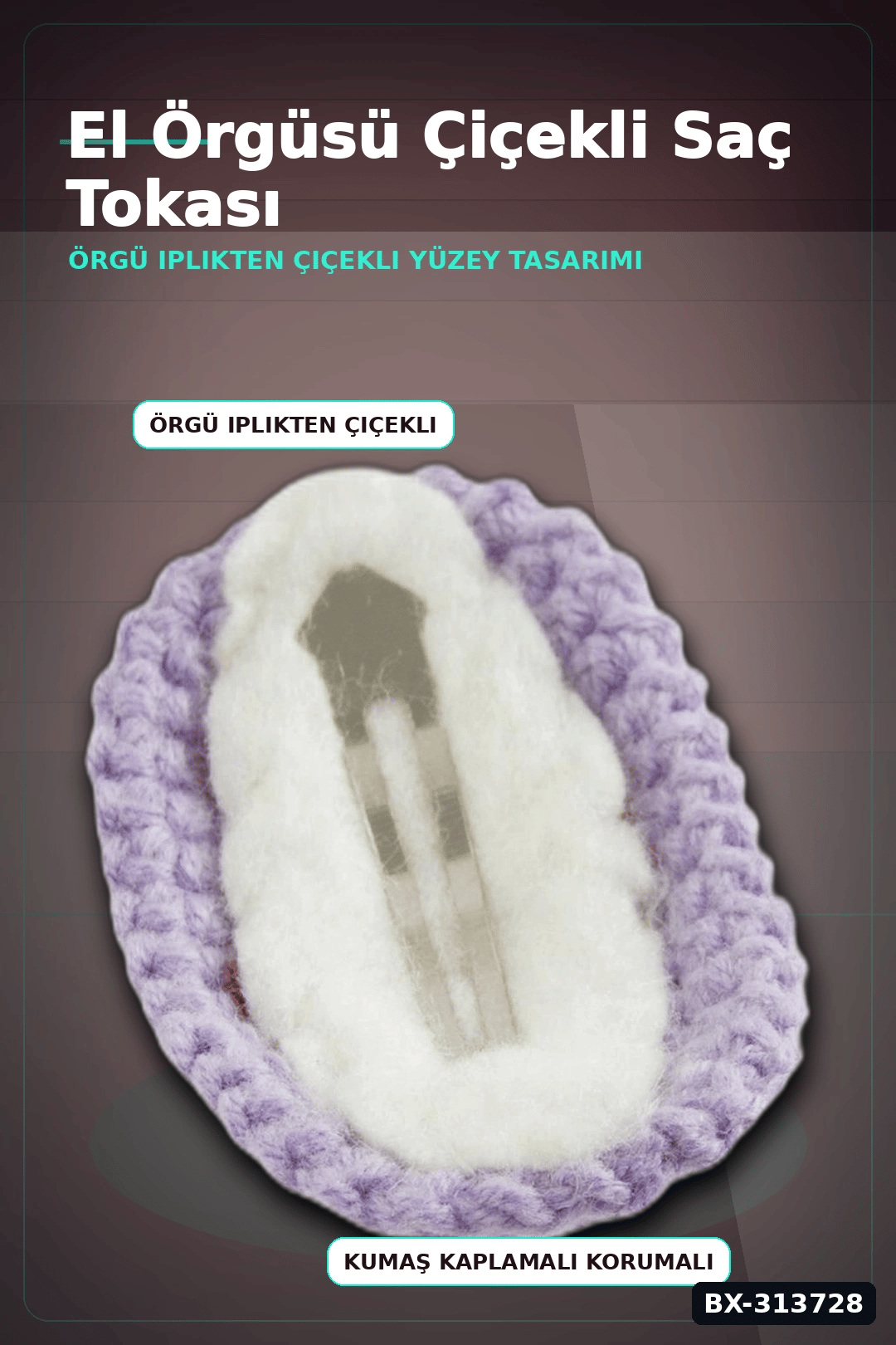 Örgülü 6.5 Cm Metal Papatya Desenli Çıtçıtlı Saç Tokası - El İşi Aksesuar BX-313728