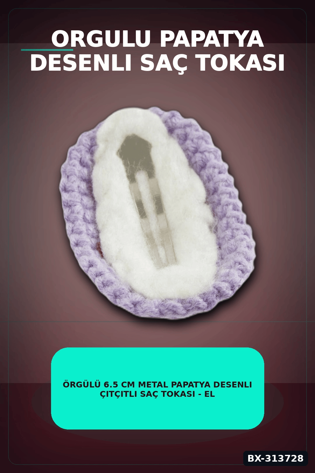 Örgülü 6.5 Cm Metal Papatya Desenli Çıtçıtlı Saç Tokası - El İşi Aksesuar BX-313728