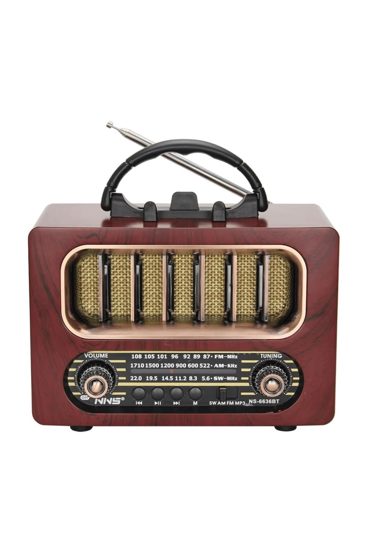 Orta Boy Retro Ahşap Tasarım Bluetooth Hoparlörlü Radyo – Fm/am Destekli, Şarjlı Ve Taşınabiliri Radyo Ns-6636 Bx40