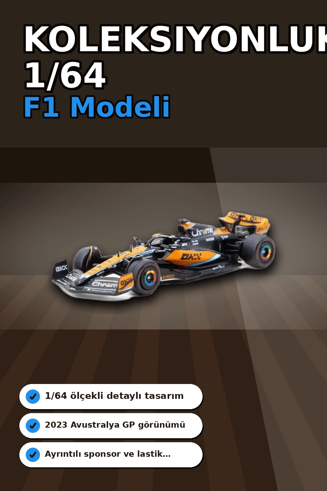 Oscar Piastri 1/64 McLaren MCL60 Diecast Model Araba - 2023 Avustralya GP, Koleksiyonluk BX-313342