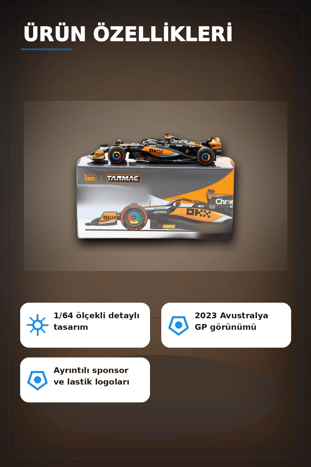 Oscar Piastri 1/64 McLaren MCL60 Diecast Model Araba - 2023 Avustralya GP, Koleksiyonluk BX-313342