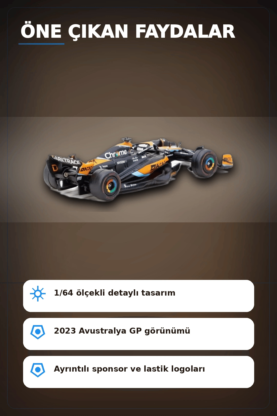 Oscar Piastri 1/64 McLaren MCL60 Diecast Model Araba - 2023 Avustralya GP, Koleksiyonluk BX-313342
