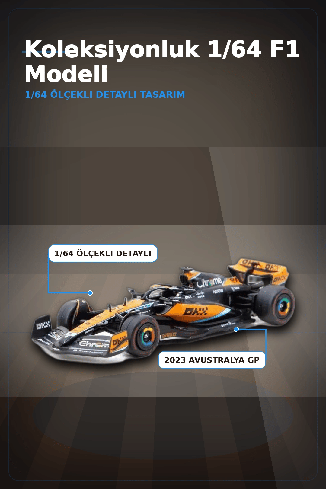 Oscar Piastri 1/64 McLaren MCL60 Diecast Model Araba - 2023 Avustralya GP, Koleksiyonluk BX-313342