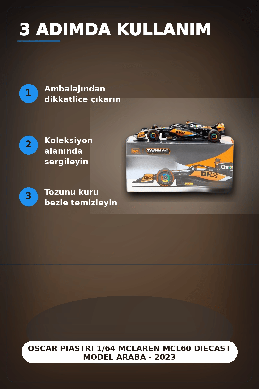 Oscar Piastri 1/64 McLaren MCL60 Diecast Model Araba - 2023 Avustralya GP, Koleksiyonluk BX-313342