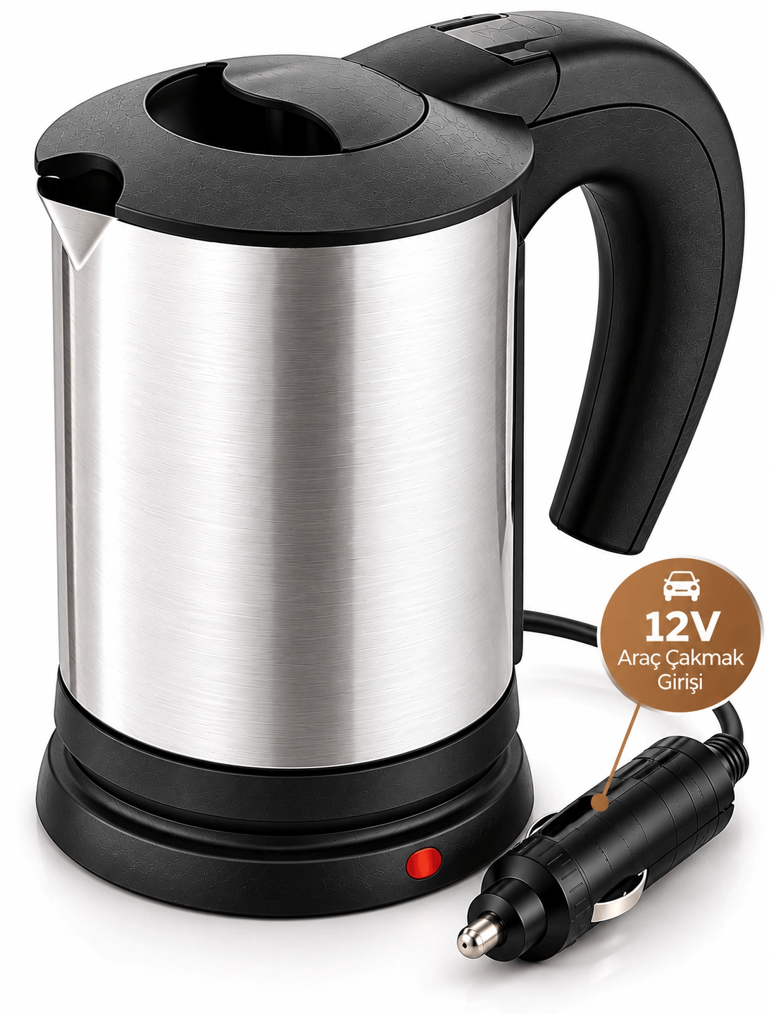 Otomobilde Kullanıma Uygun 12V Çakmak Soketli Paslanmaz Çelik Pratik Su Isıtıcı Kettle