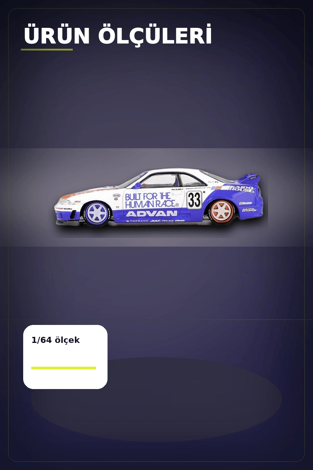 Özel Boya Kaplamalı 1/64 Ölçek Nissan Skyline GT-R R33 Diecast Model Araba BX-313372