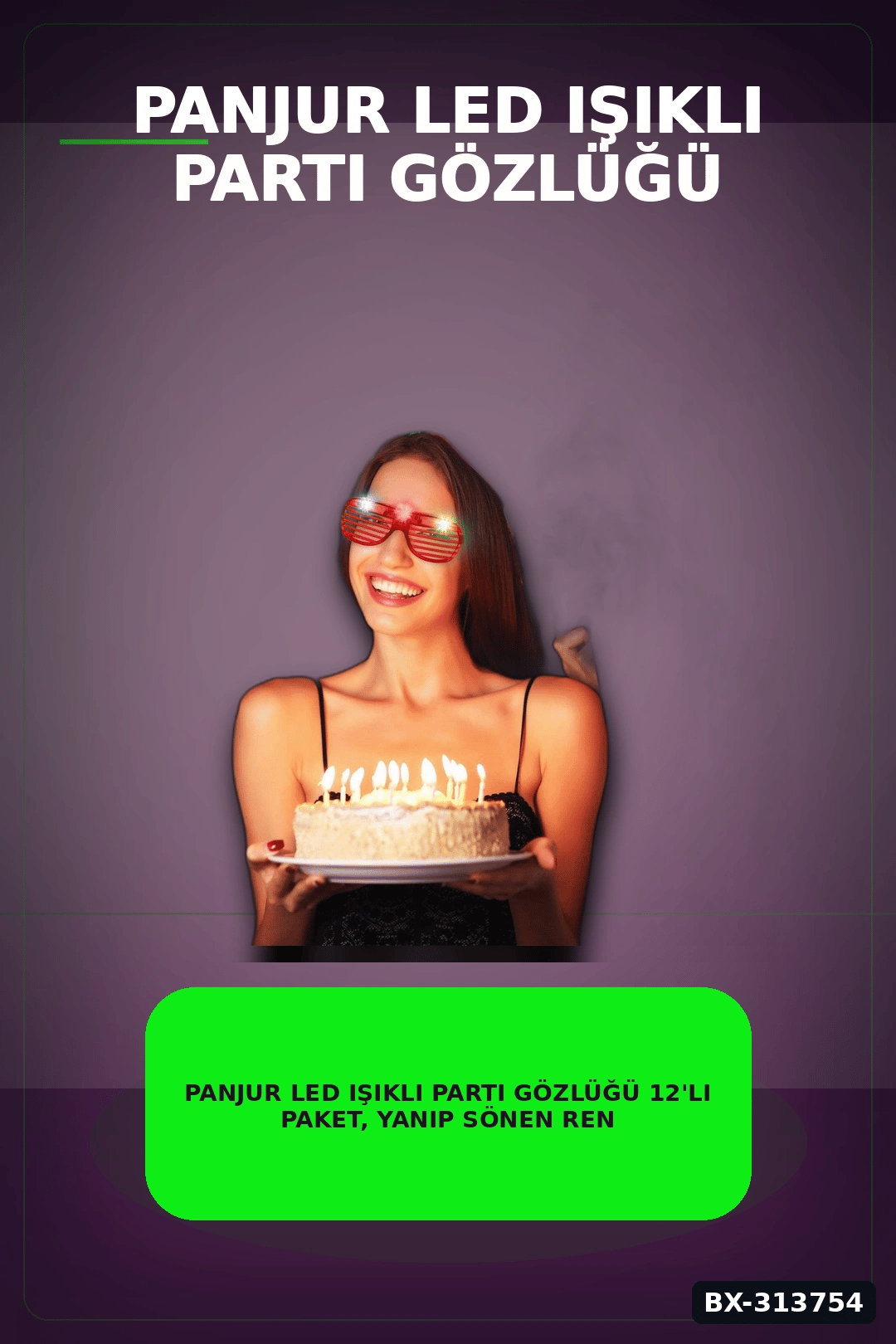 Panjur Led Işıklı Parti Gözlüğü 12'li Paket, Yanıp Sönen Renkli Pilli Plastik Aksesuar BX-313754
