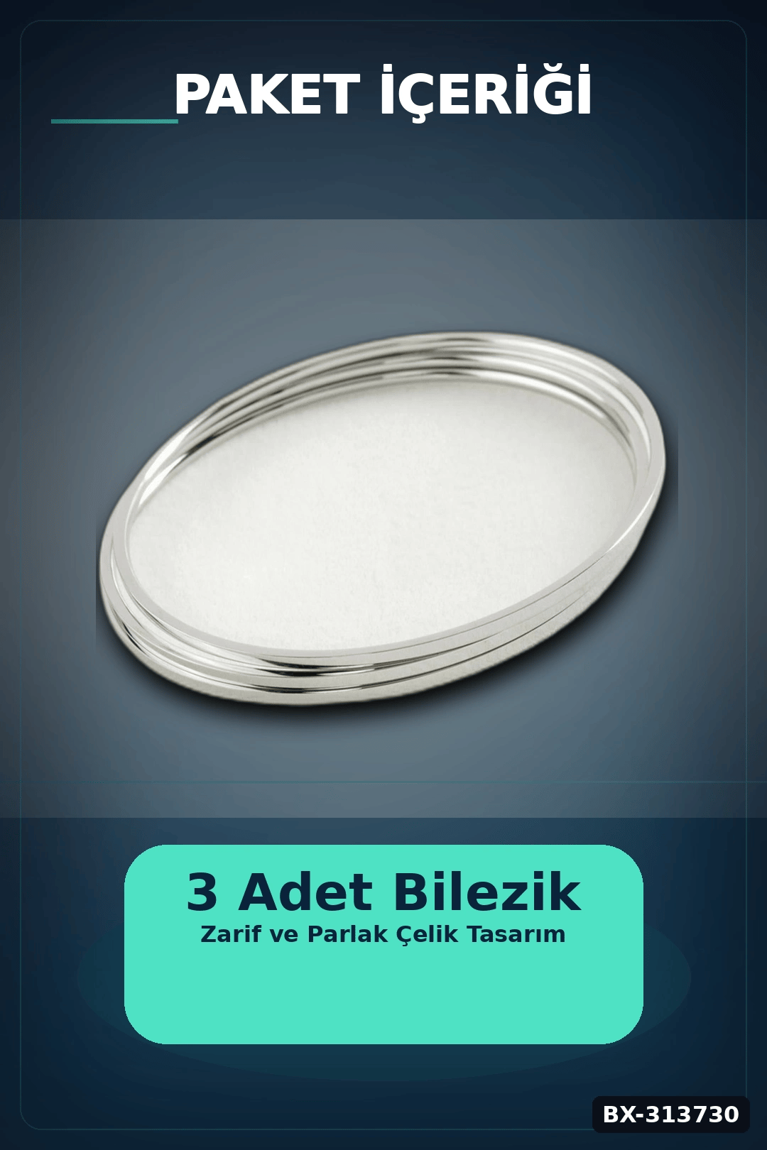 Parlak Cilali 3'lu Celik Bilezik Seti 60 mm Ic Cap 2 mm Kalinlik Ajda Bayan BX-313730