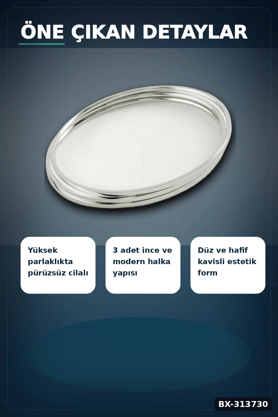 Parlak Cilali 3'lu Celik Bilezik Seti 60 mm Ic Cap 2 mm Kalinlik Ajda Bayan BX-313730